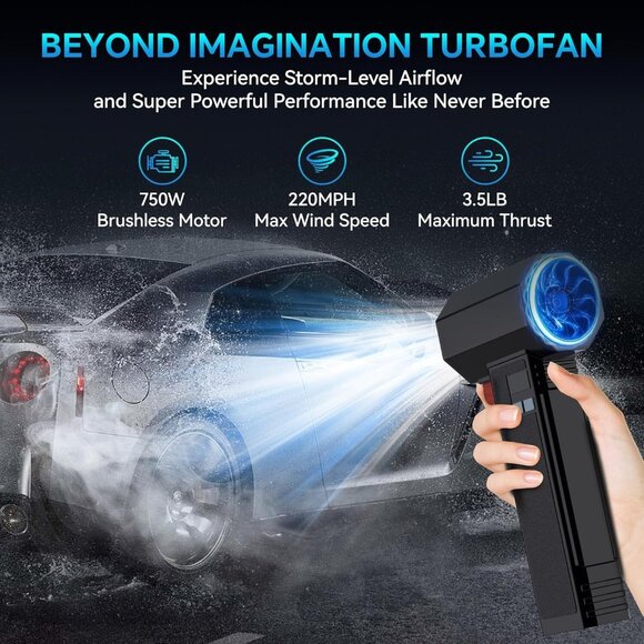 Oversize Turbo Dryer Blower for Car, Max Instantaneous Thrust 3.5lb, 4 Speeds - Picture 3 of 6